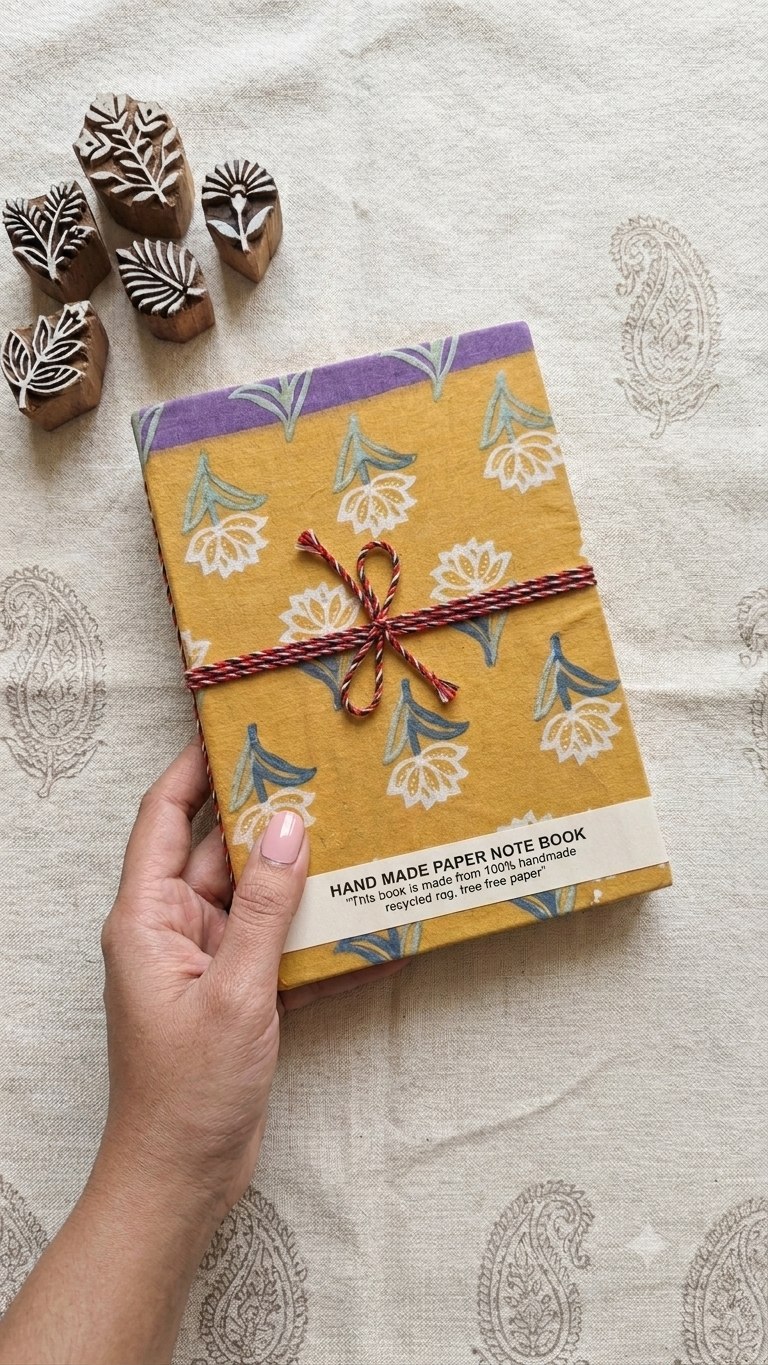 Fabric Cover Journal with Handmade Unbleached Paper