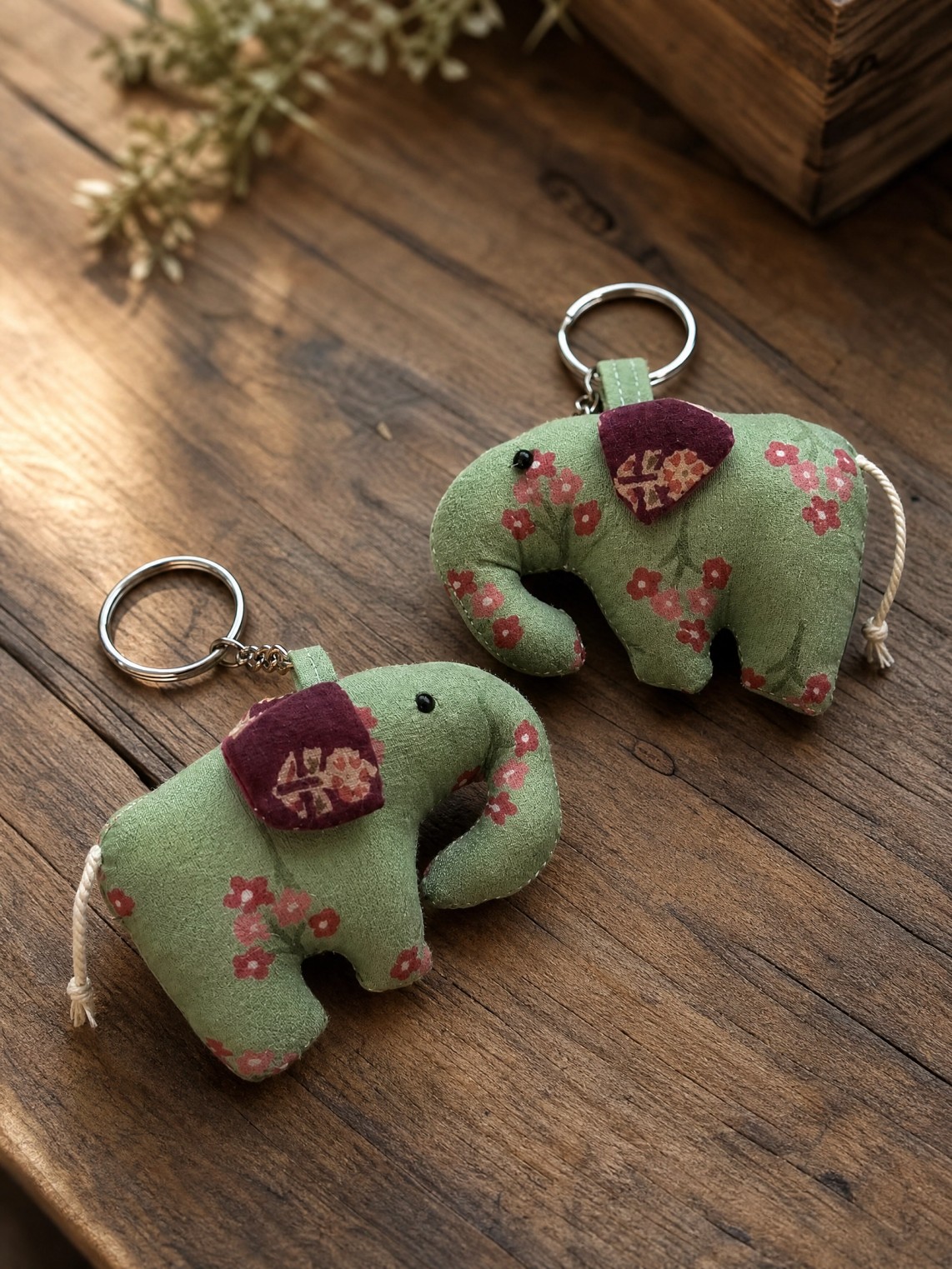 Handmade Fabric Elephant Keychain,