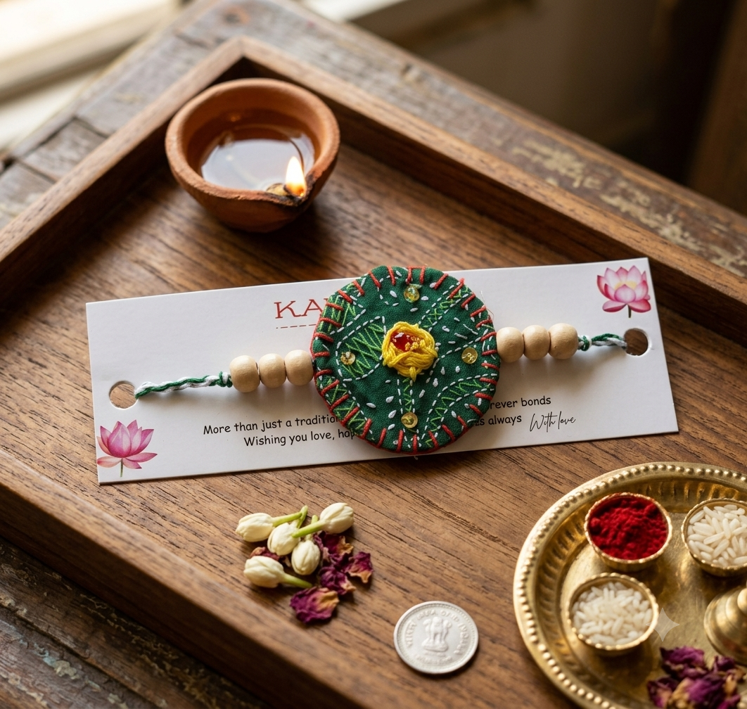Hand-Embroidered Textile Rakhi