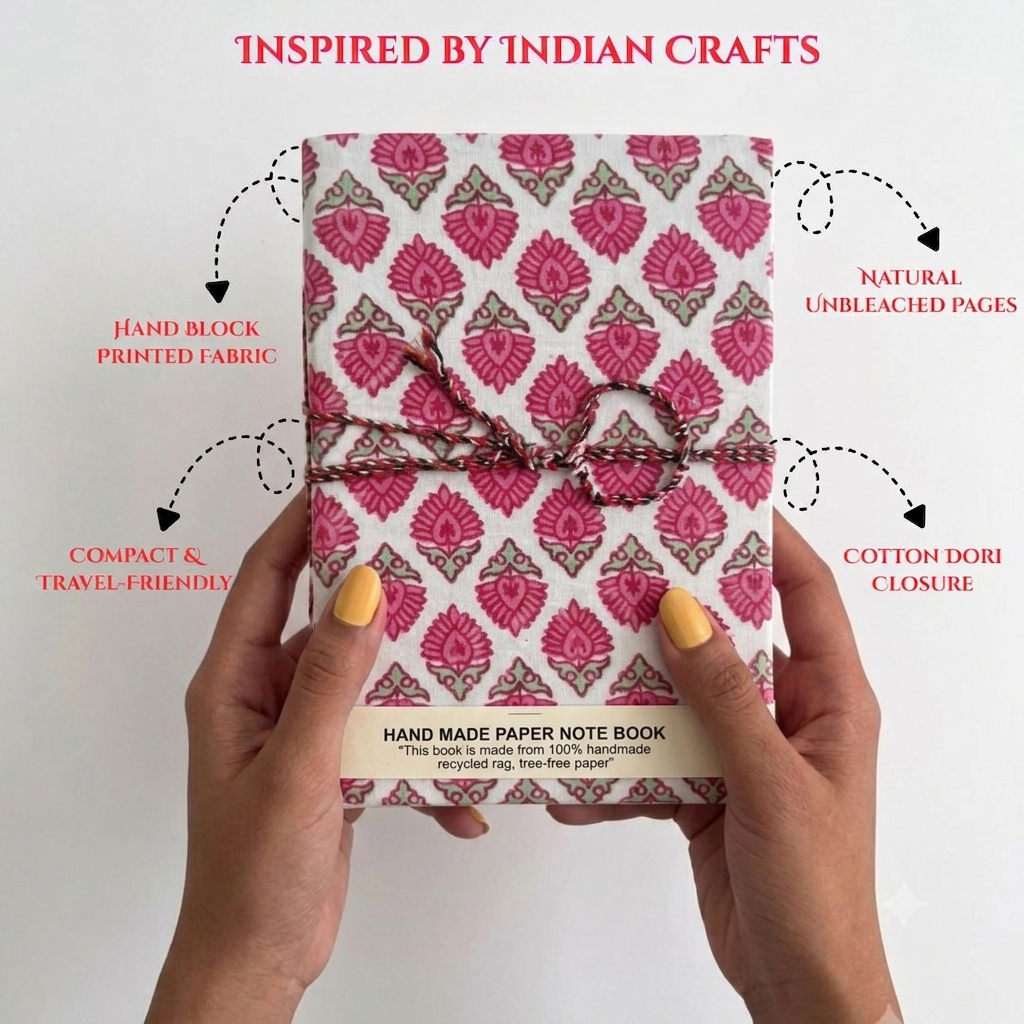 Fabric Cover Journal with Handmade Unbleached Paper