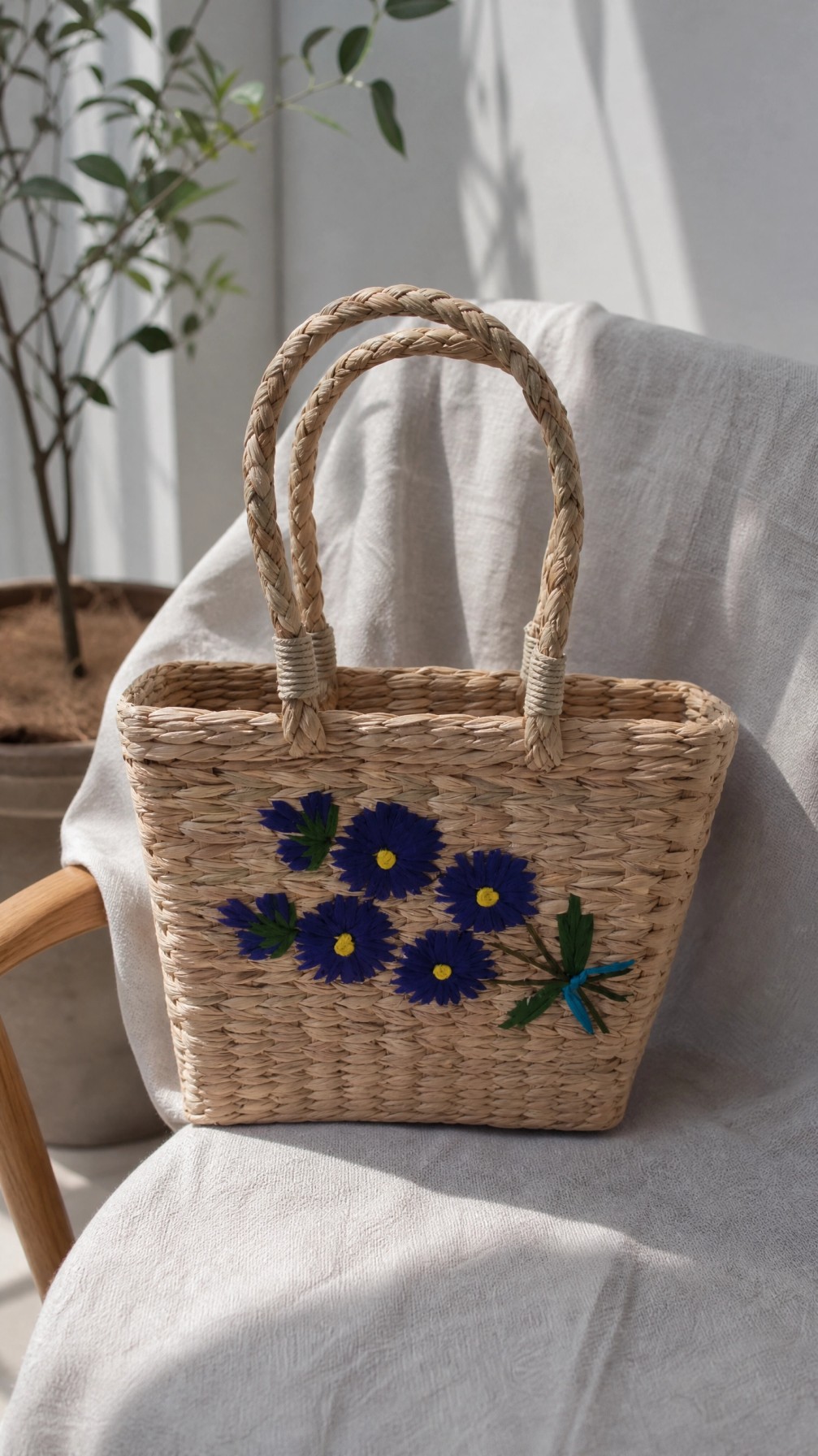 Hand Embroidered kauna Grass Basket