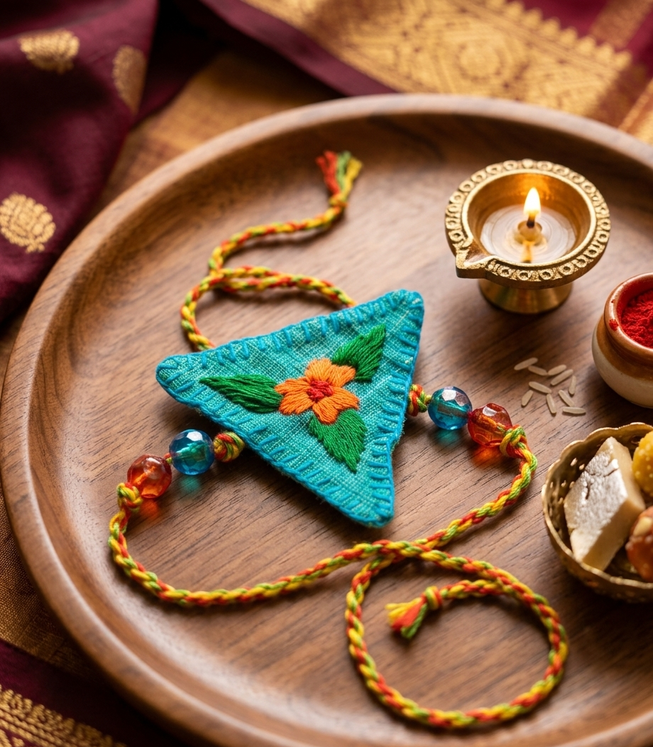 Hand-Embroidered Textile Rakhi