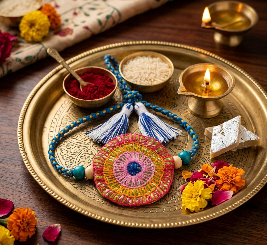 Hand-Embroidered Textile Rakhi
