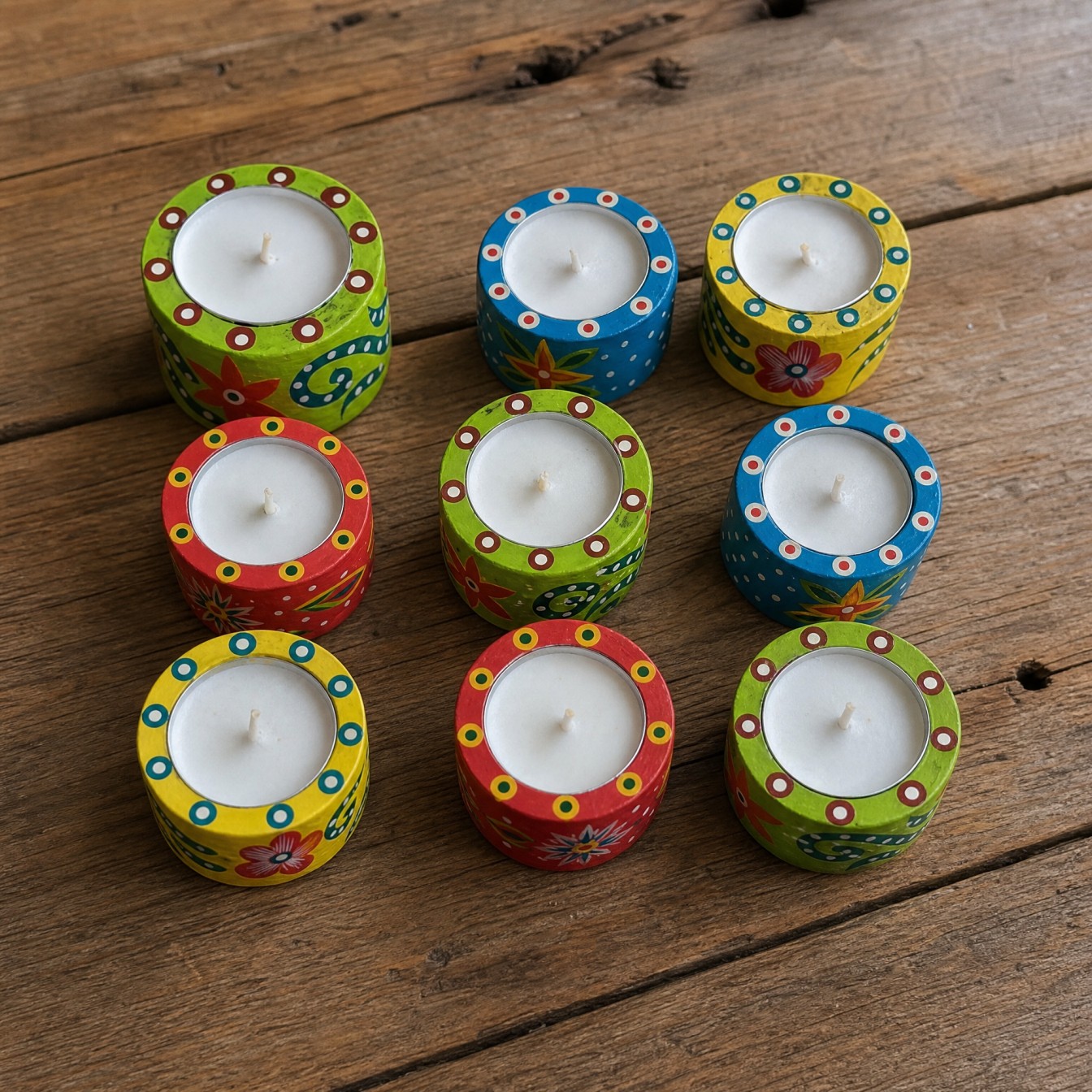Hand-Painted Wooden Candle Holder with Candle